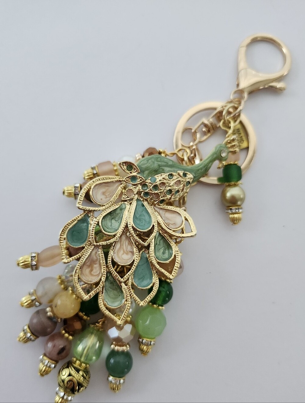 2-in-1 Peacock Brooch Purse Charm Aventurine Agate Quartz Handcrafted